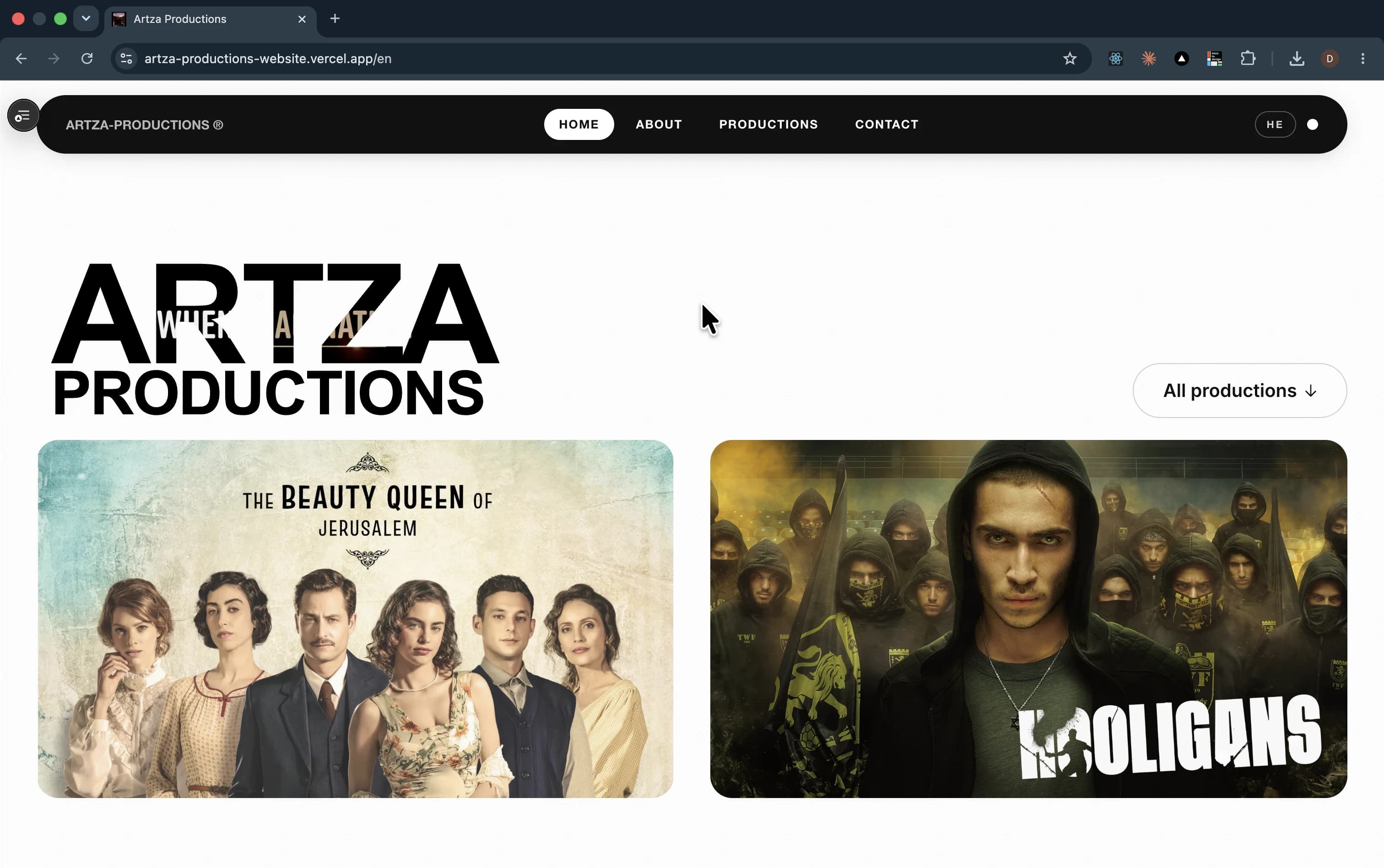 Artza Productions, public website
