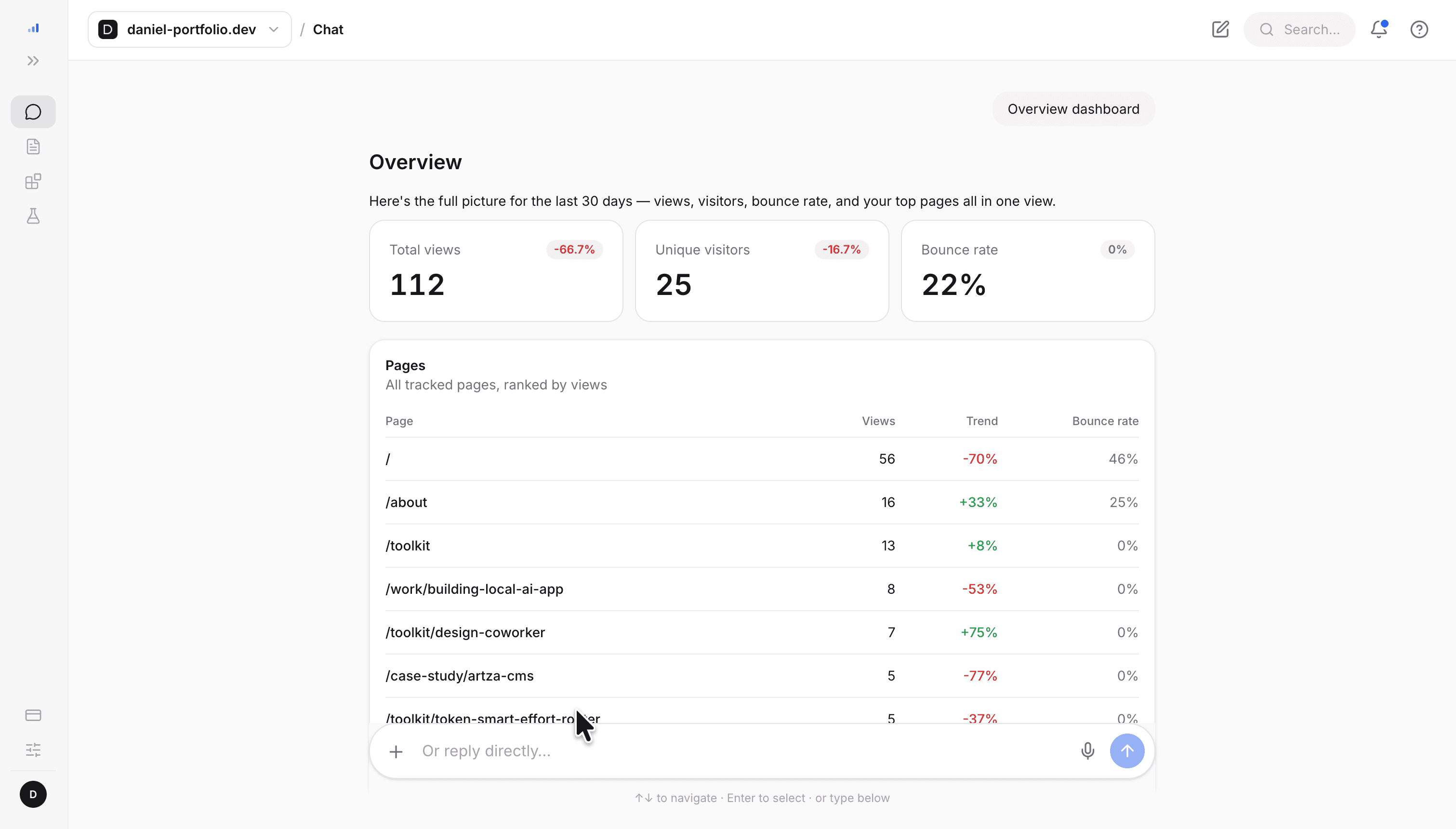 Glance UI — a second flow screen continuing the AI chat exchange