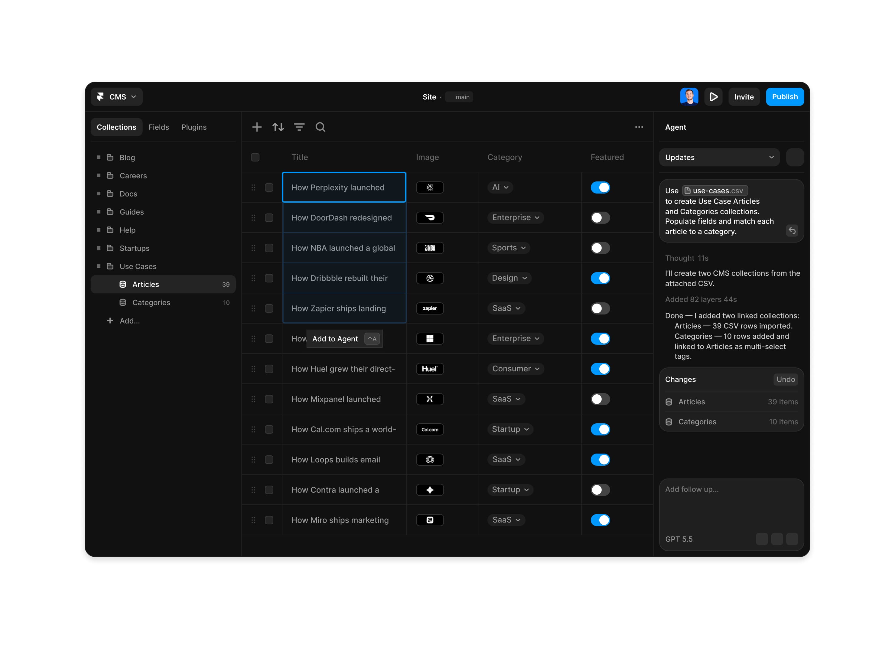 Framer CMS interface reference