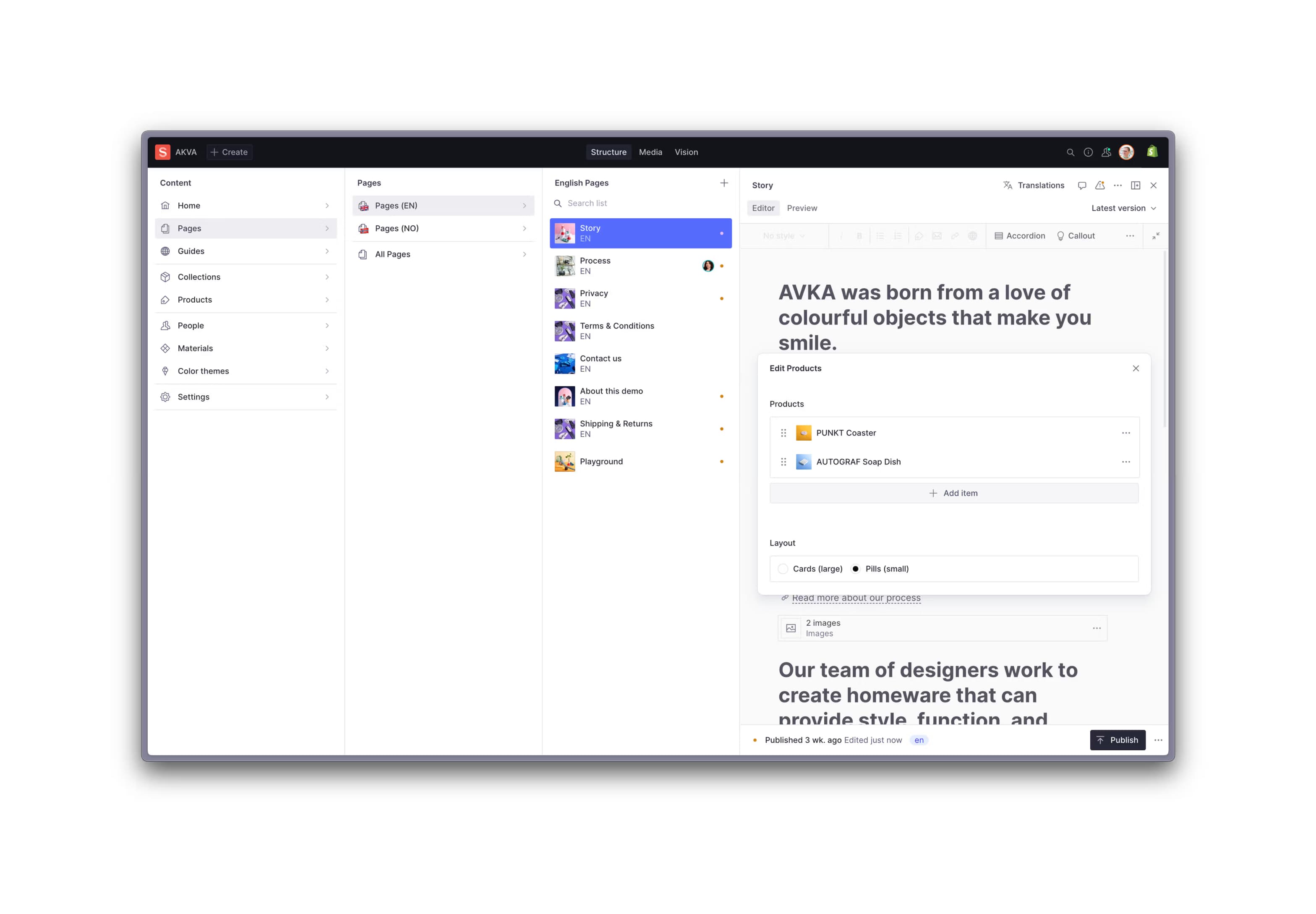 Shopify CMS interface reference