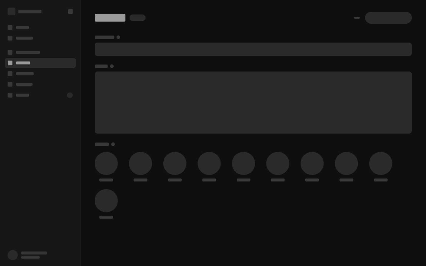 Wireframe of the about page — title and body fields above a wrapping row of team avatars