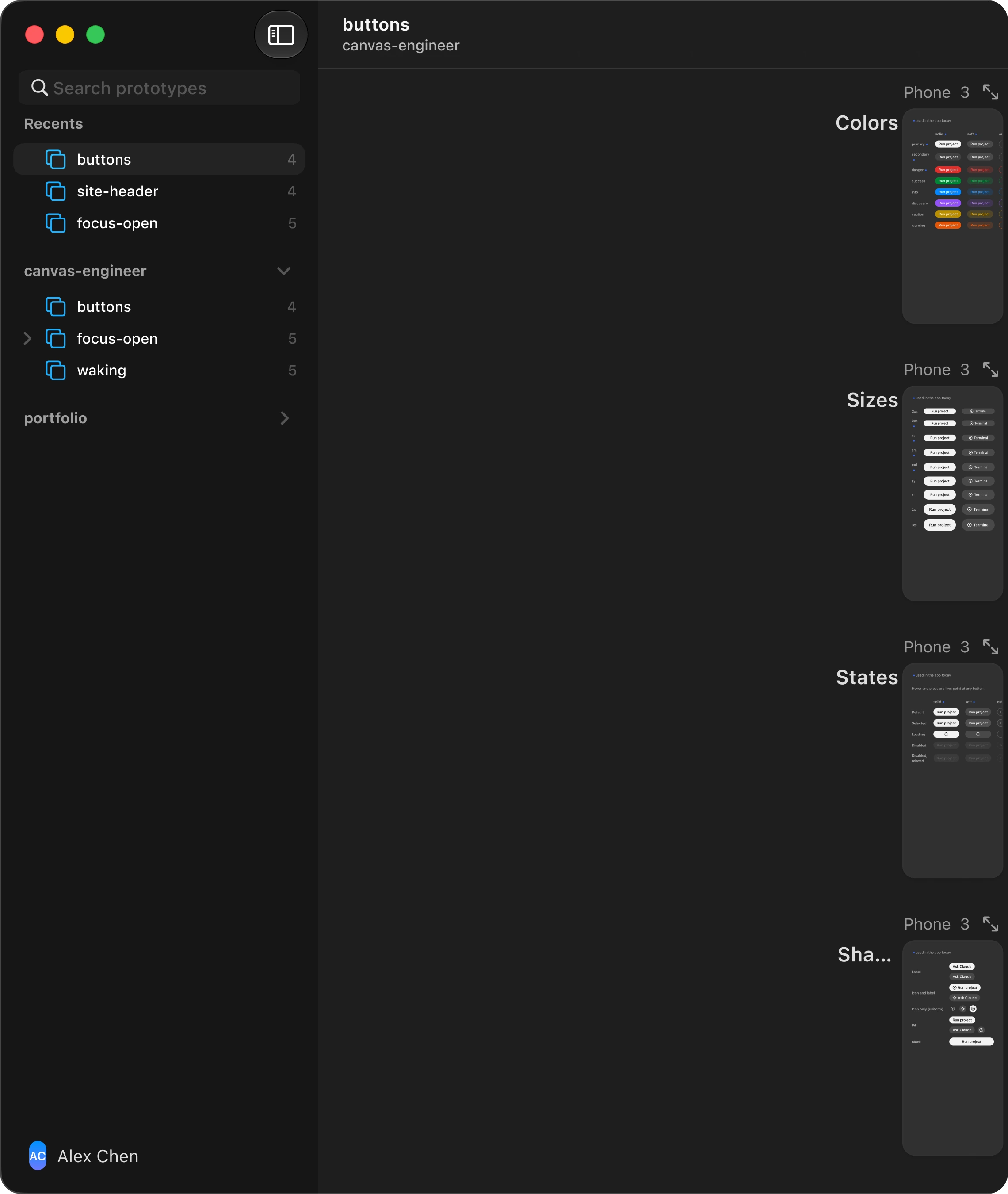 Direction A: a search field and recents above the projects
