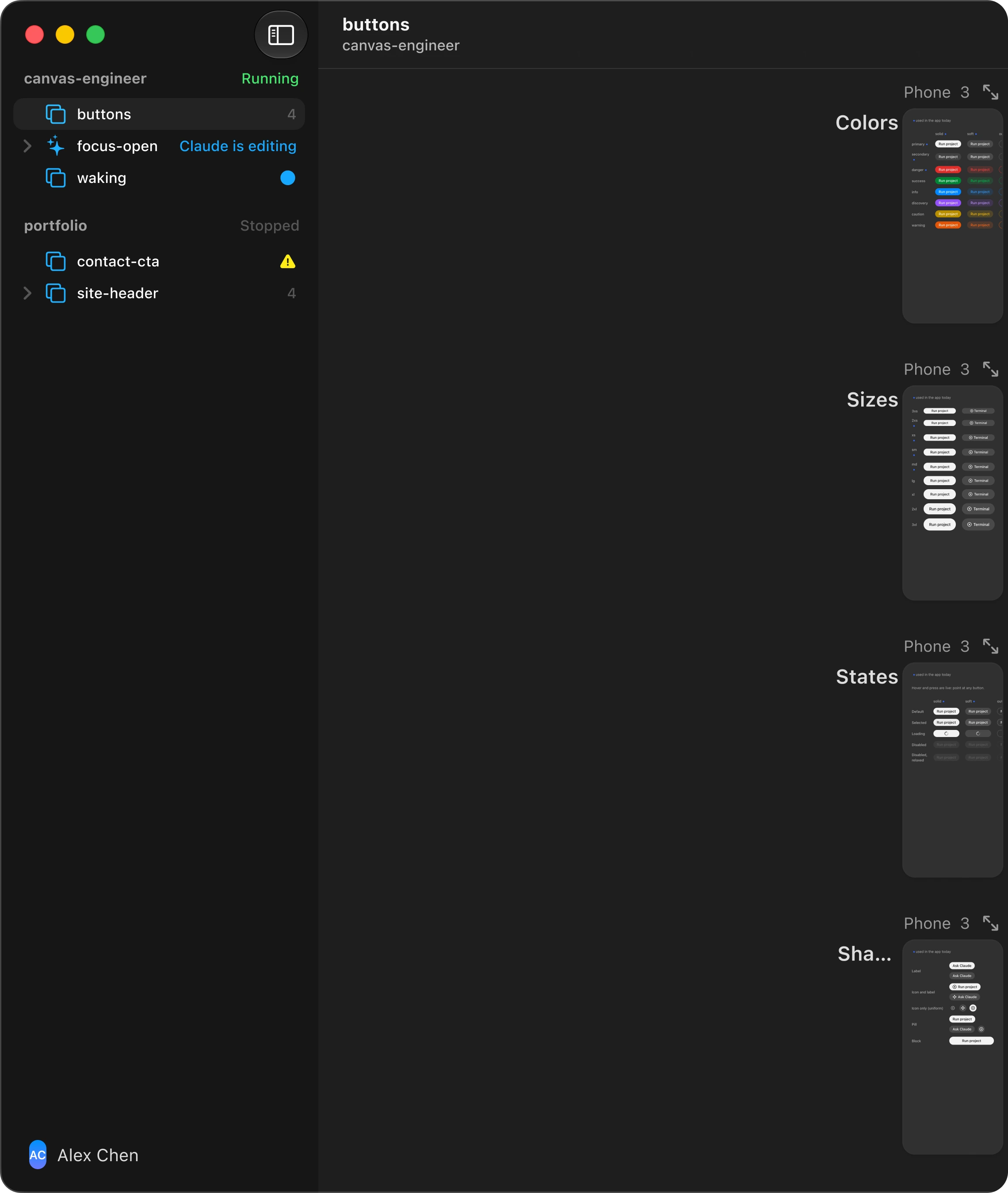 Direction B: live running status on each project