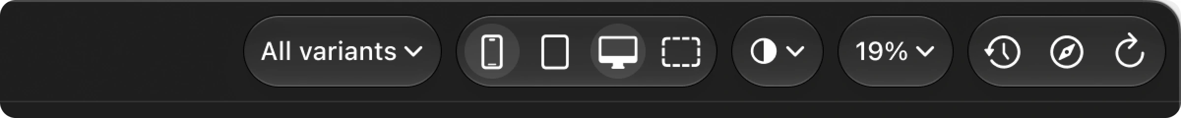 The toolbar in 0.4.0 with a single All variants pop-up button